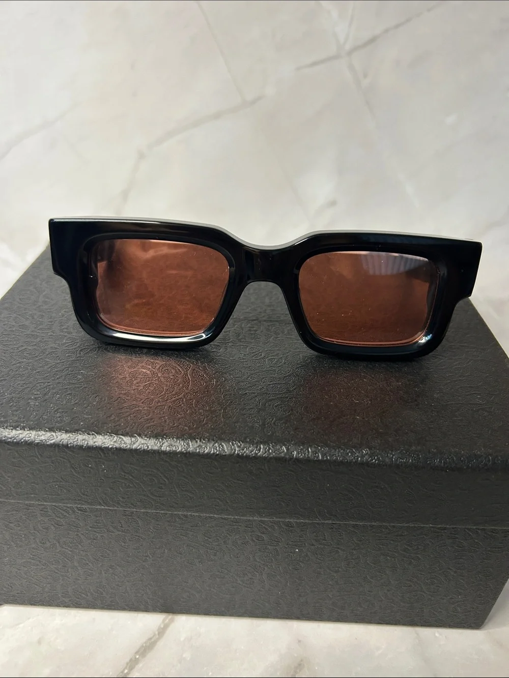 Chunky Black Frame Sunglasses with Brown Lenses - Men Accessories